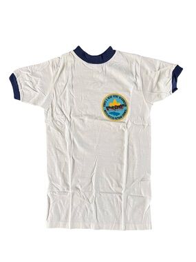 Vintage 70s Boy Scout Camp Ringer T-Shirt single stitch youth size M